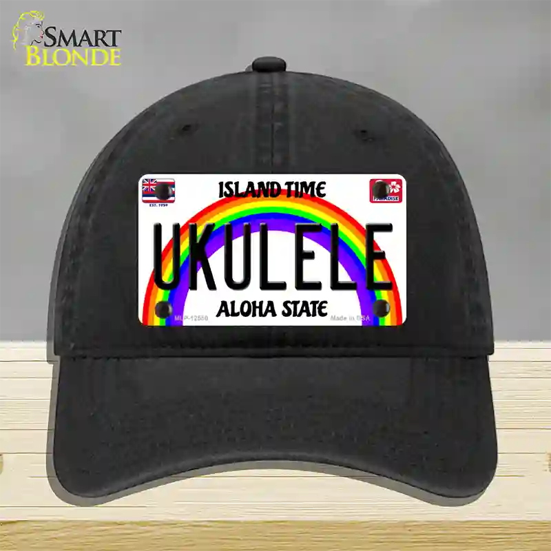 Ukulele Hawaii Novelty License Plate Hat Unconstructed Cotton / Black