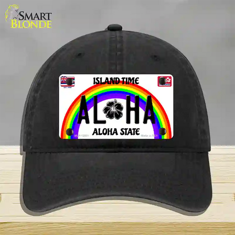 Aloha Hawaii Island Time Novelty License Plate Hat Unconstructed Cotton / Black