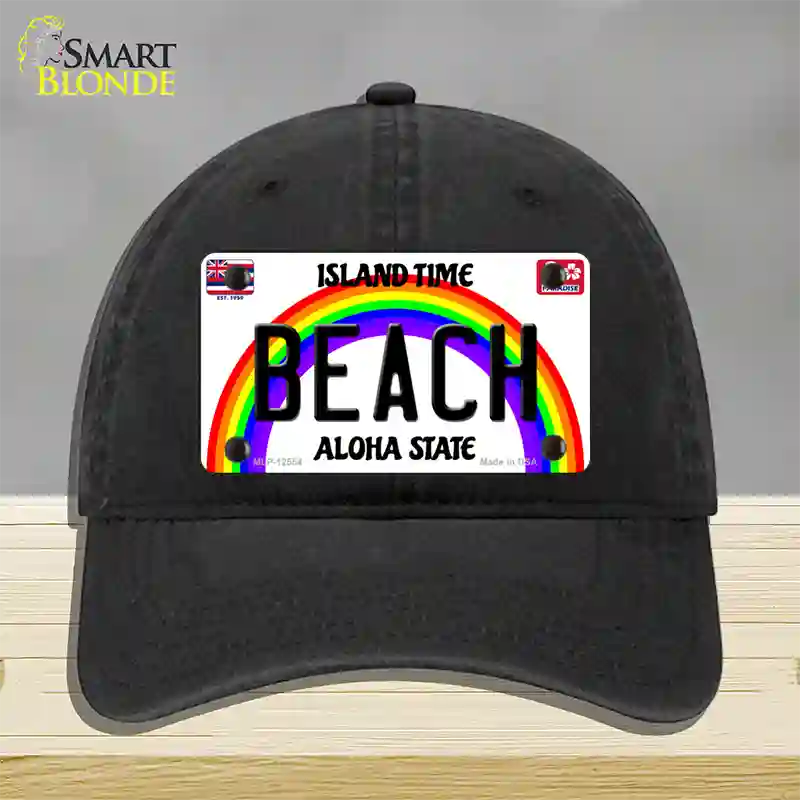 Beach Hawaii Novelty License Plate Hat Unconstructed Cotton / Black