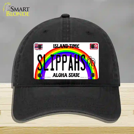 Slippahs Hawaii Novelty License Plate Hat Unconstructed Cotton / Black