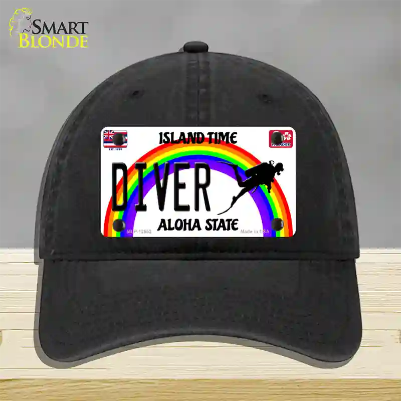 Diver Hawaii Novelty License Plate Hat Unconstructed Cotton / Black