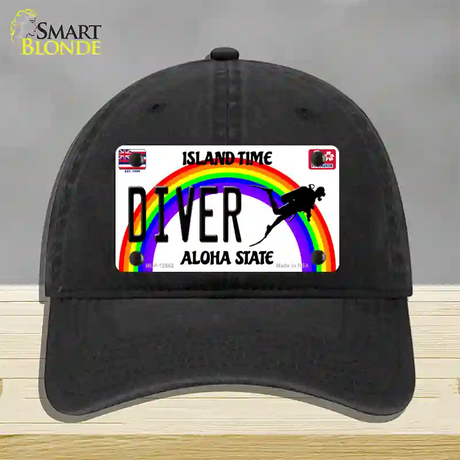 Diver Hawaii Novelty License Plate Hat Unconstructed Cotton / Black