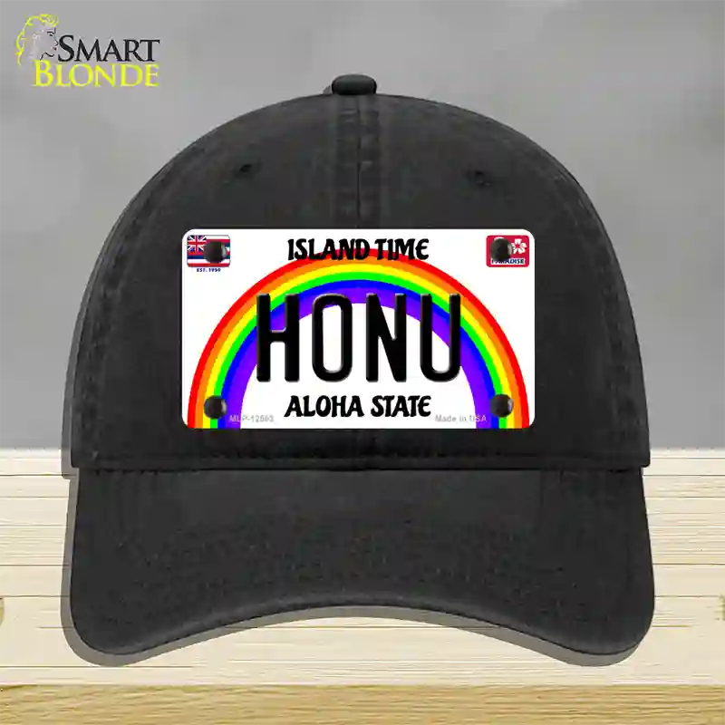 Honu Hawaii Novelty License Plate Hat Unconstructed Cotton / Black