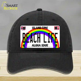 Beach Life Hawaii Novelty License Plate Hat Unconstructed Cotton / Black