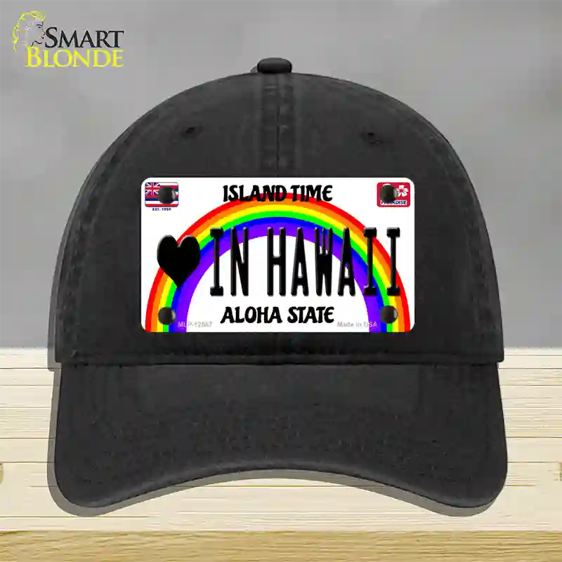 Love In Hawaii Novelty License Plate Hat Unconstructed Cotton / Black