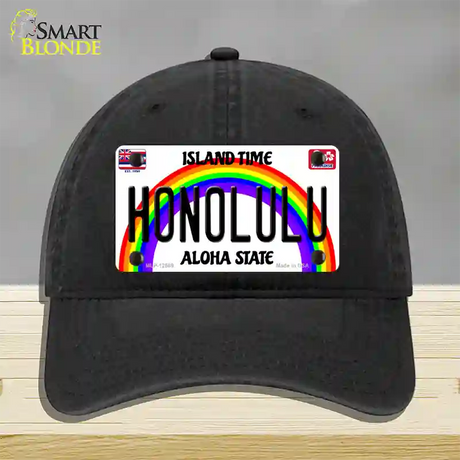 Honolulu Hawaii Novelty License Plate Hat Unconstructed Cotton / Black