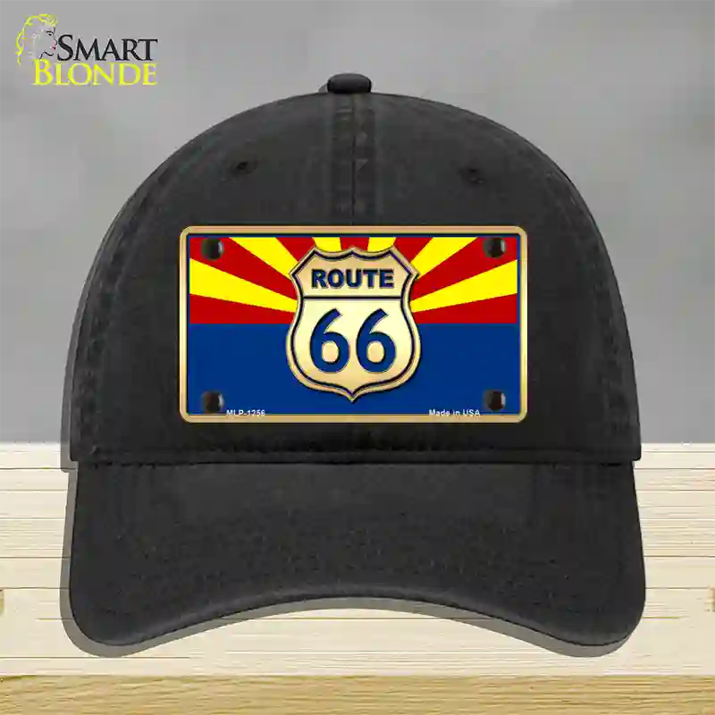 Route 66 Arizona State Flag Novelty License Plate Hat Unconstructed Cotton / Black