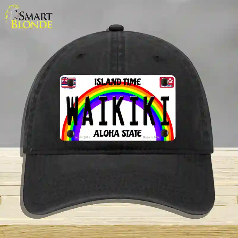 Waikiki Hawaii Novelty License Plate Hat Unconstructed Cotton / Black