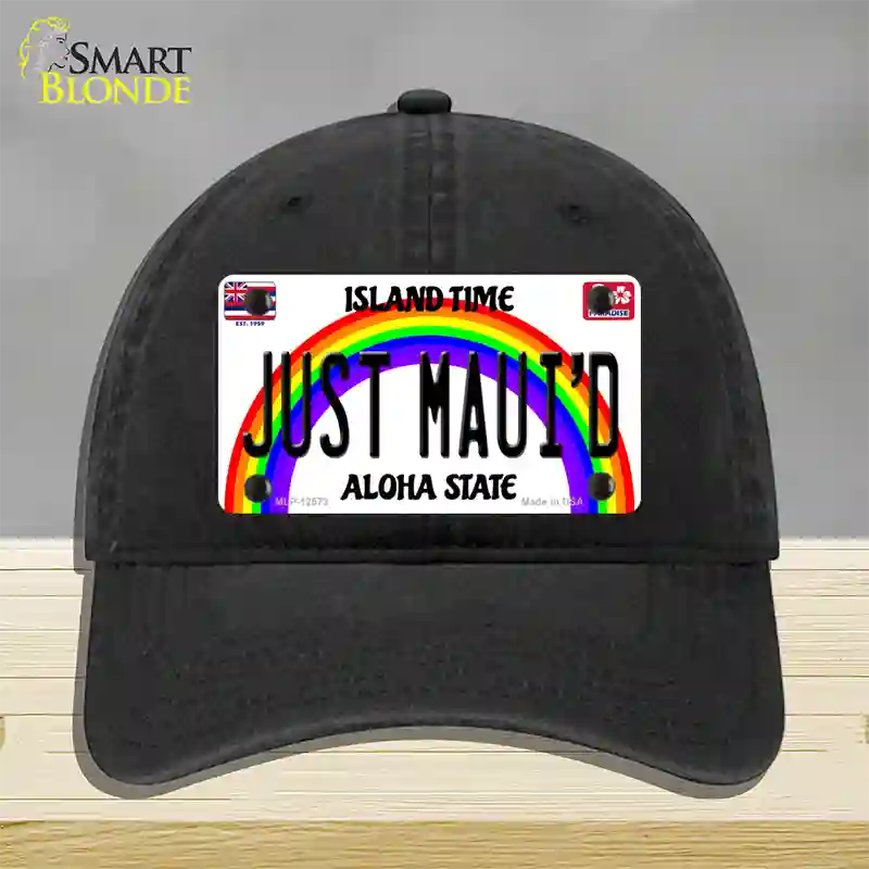 Just Mauid Hawaii Novelty License Plate Hat Unconstructed Cotton / Black