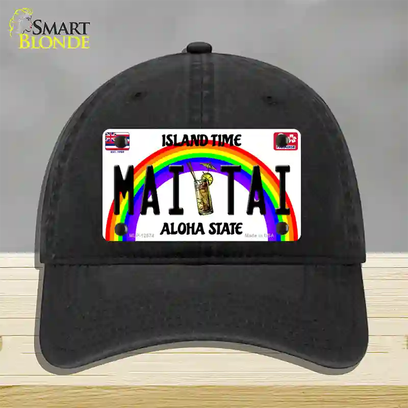 Mai Tai Hawaii Novelty License Plate Hat Unconstructed Cotton / Black