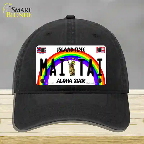 Mai Tai Hawaii Novelty License Plate Hat Unconstructed Cotton / Black