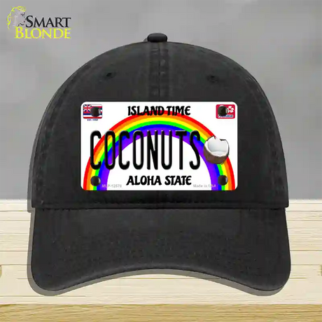 Coconuts Hawaii Novelty License Plate Hat Unconstructed Cotton / Black