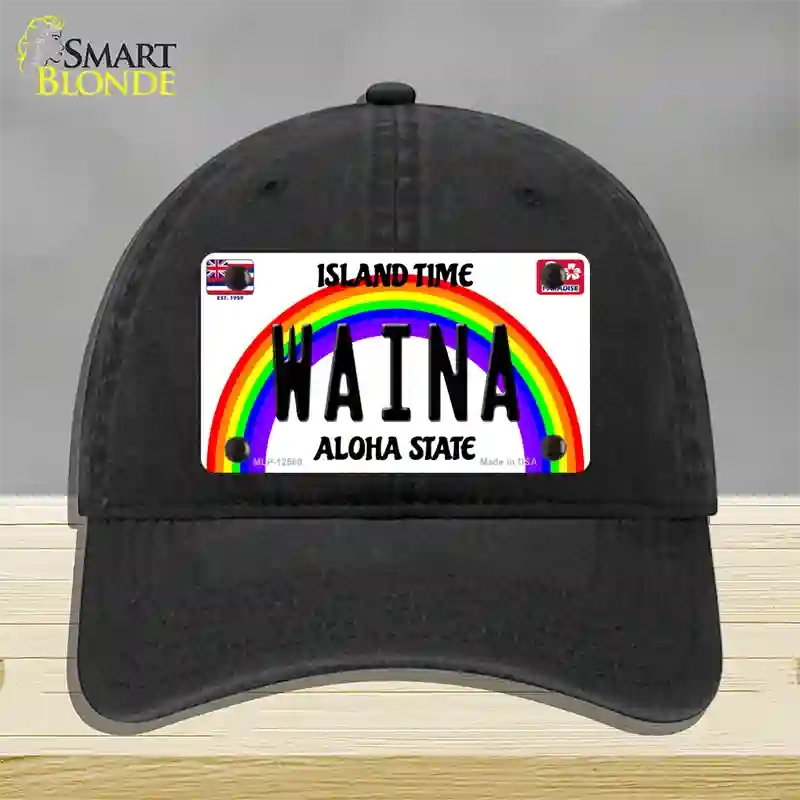 Waina Hawaii Novelty License Plate Hat Unconstructed Cotton / Black