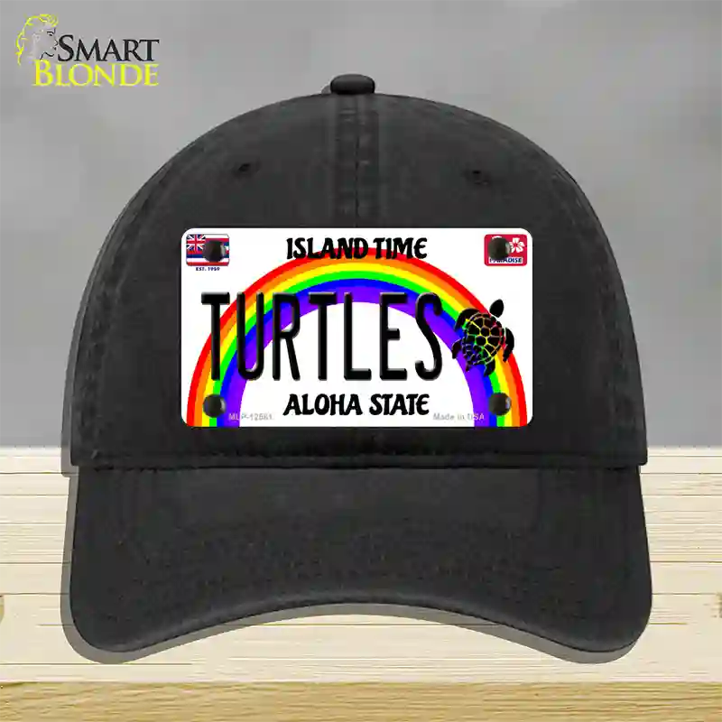 Turtles Hawaii Novelty License Plate Hat Unconstructed Cotton / Black