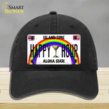 Happy Hour Hawaii Novelty License Plate Hat Unconstructed Cotton / Black