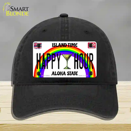 Happy Hour Hawaii Novelty License Plate Hat Unconstructed Cotton / Black