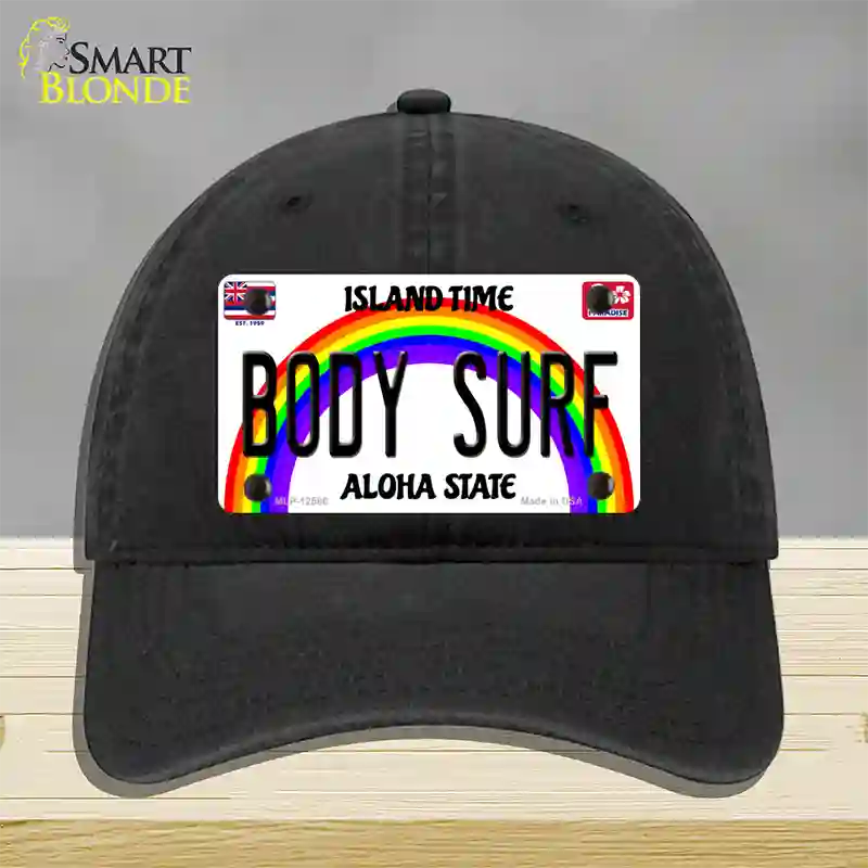 Body Surf Hawaii Novelty License Plate Hat Unconstructed Cotton / Black