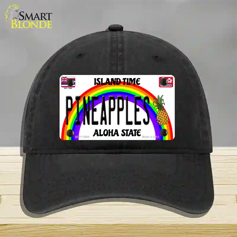 Pineapples Hawaii Novelty License Plate Hat Unconstructed Cotton / Black