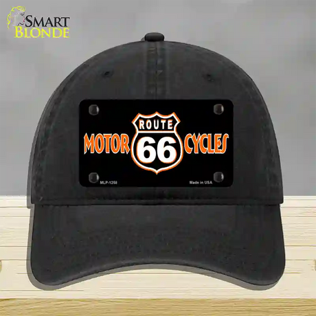 Route 66 Motorcycles Novelty License Plate Hat Unconstructed Cotton / Black