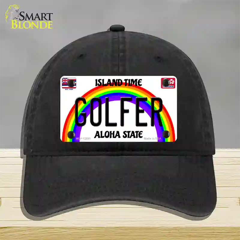 Golfer Hawaii Novelty License Plate Hat Unconstructed Cotton / Black