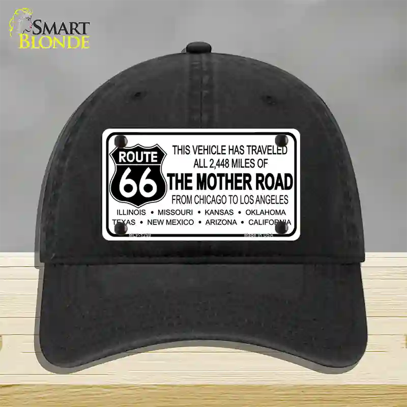 Route 66 The Mother Road Novelty License Plate Hat Unconstructed Cotton / Black