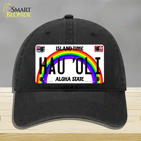 Hau Oli Hawaii Novelty License Plate Hat Unconstructed Cotton / Black