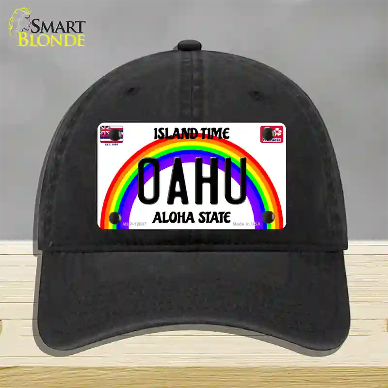 Oahu Hawaii Novelty License Plate Hat Unconstructed Cotton / Black