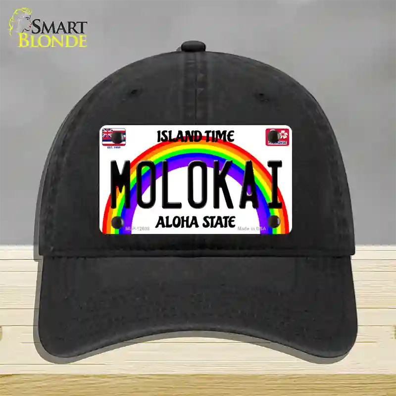 Molokai Hawaii Novelty License Plate Hat Unconstructed Cotton / Black