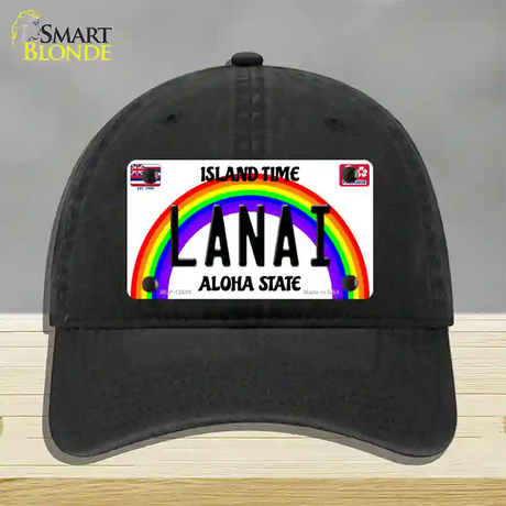 Lanai Hawaii Novelty License Plate Hat Unconstructed Cotton / Black