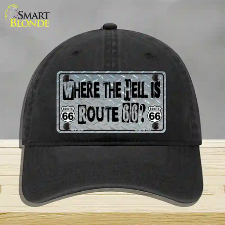 Where The Hell Is Route 66 Novelty License Plate Hat Unconstructed Cotton / Black