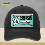 Route 66 Retro Cruisin Novelty License Plate Hat Unconstructed Cotton / Black