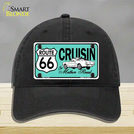 Route 66 Retro Cruisin Novelty License Plate Hat Unconstructed Cotton / Black