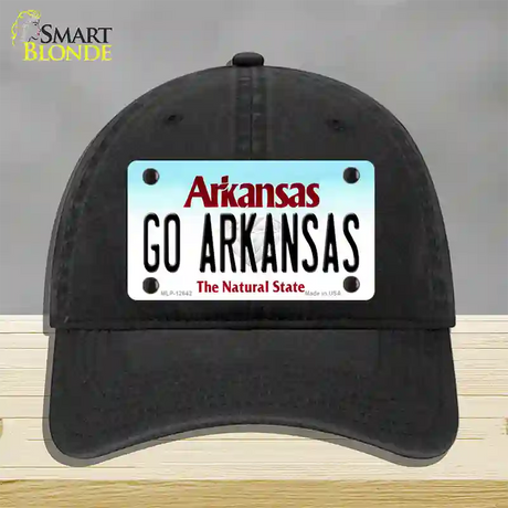 Go Arkansas Novelty License Plate Hat Unconstructed Cotton / Black