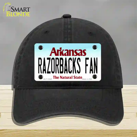 Razorbacks Fan Novelty License Plate Hat Unconstructed Cotton / Black