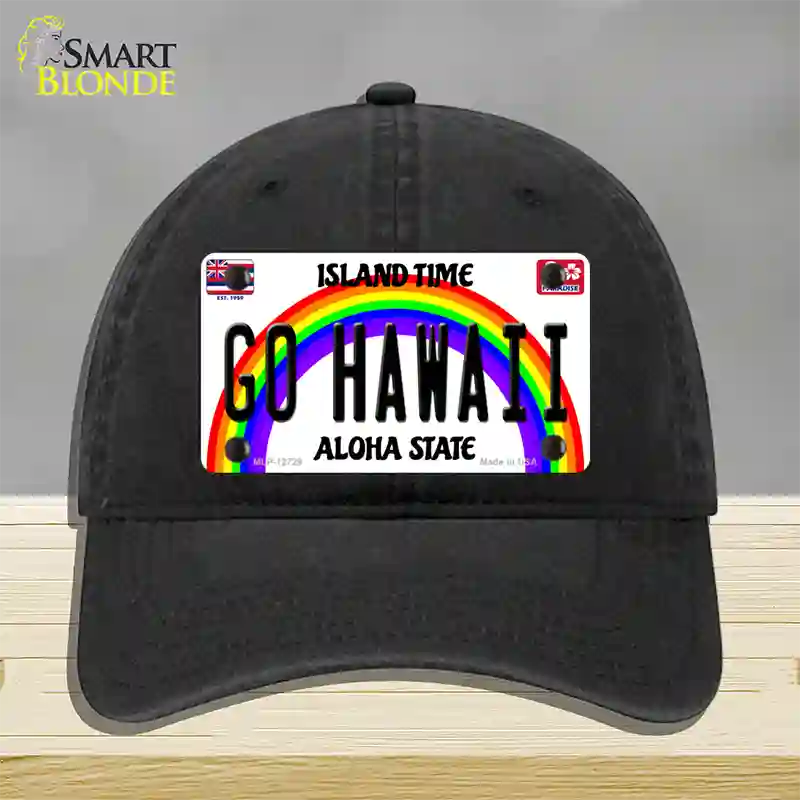 Go Hawaii Novelty License Plate Hat Unconstructed Cotton / Black