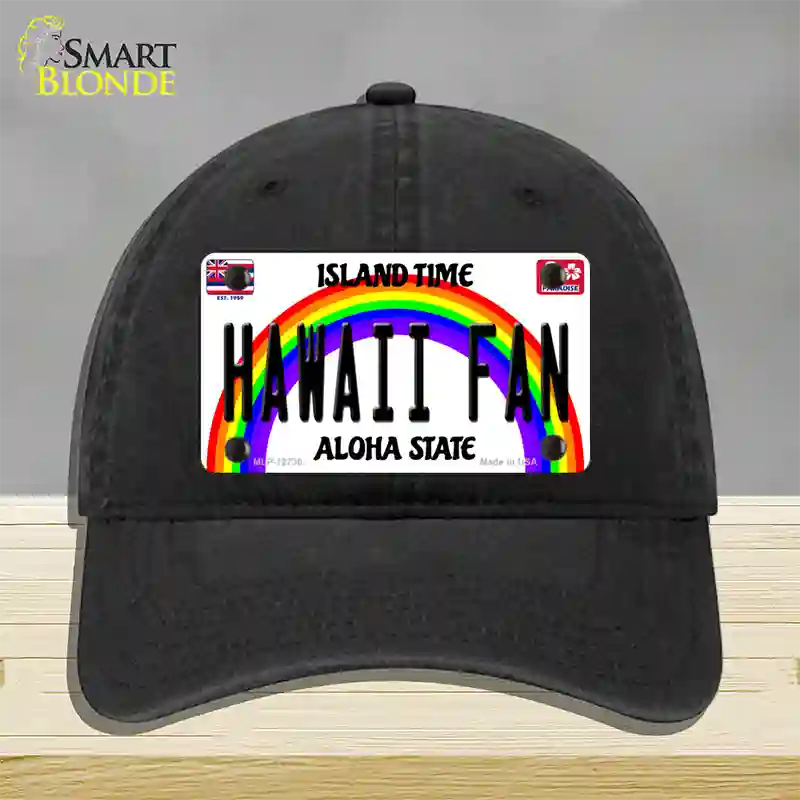 Hawaii Fan Novelty License Plate Hat Unconstructed Cotton / Black