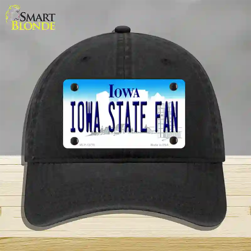 Iowa State Fan Novelty License Plate Hat Tag Unconstructed Cotton / Black