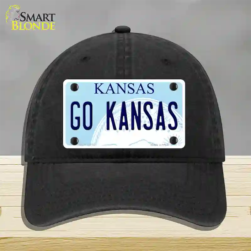 Go Kansas Novelty License Plate Hat Tag Unconstructed Cotton / Black