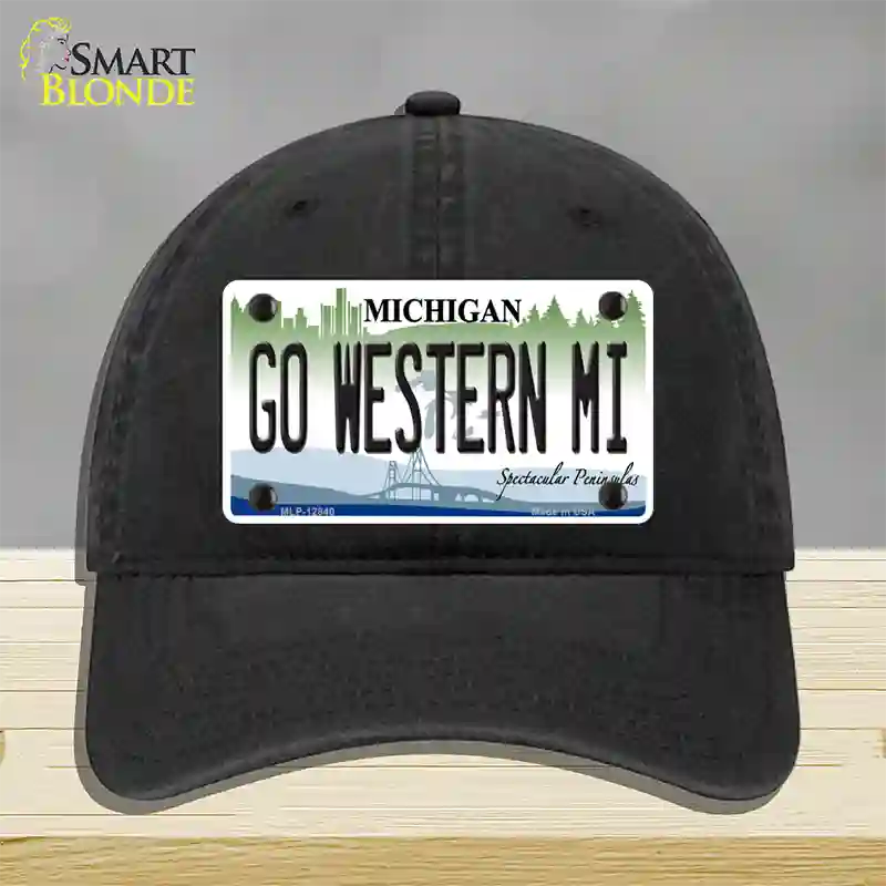 Go Western Michigan Novelty License Plate Hat Unconstructed Cotton / Black