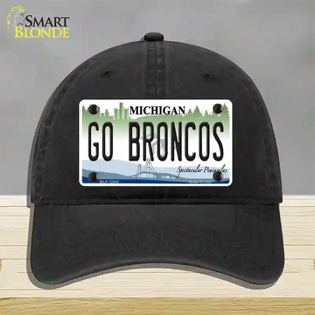 Go Broncos Michigan Novelty License Plate Hat Unconstructed Cotton / Black