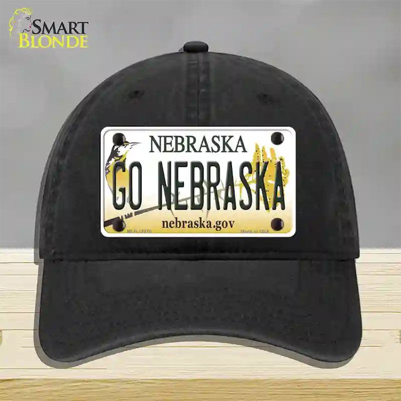 Go Nebraska Novelty License Plate Hat Unconstructed Cotton / Black