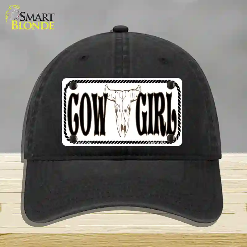 Cowgirl with Skull Novelty License Plate Hat Unconstructed Cotton / Black