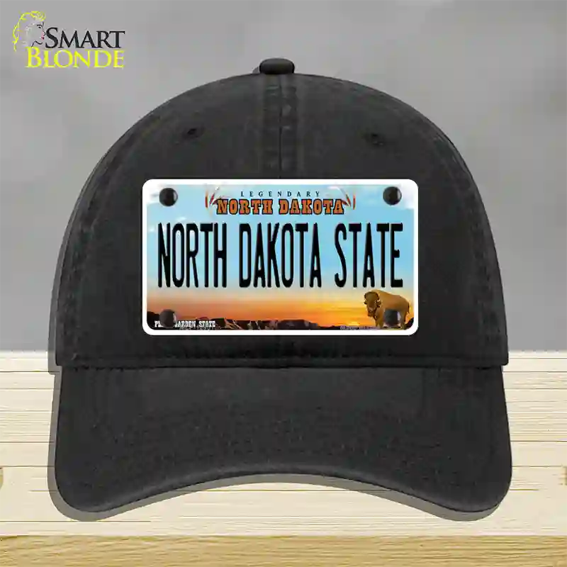 North Dakota State Novelty License Plate Hat Unconstructed Cotton / Black