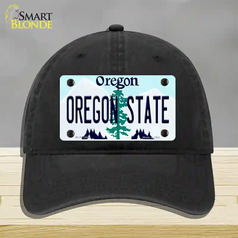 Oregon State Novelty License Plate Hat Unconstructed Cotton / Black