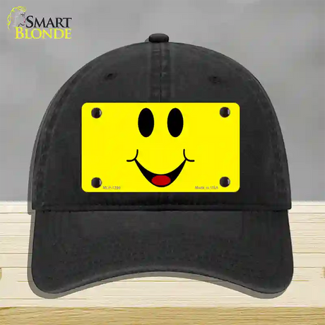 Happy Smiley Novelty License Plate Hat Unconstructed Cotton / Black