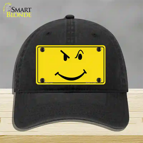 Defiant Smiley Novelty License Plate Hat Unconstructed Cotton / Black