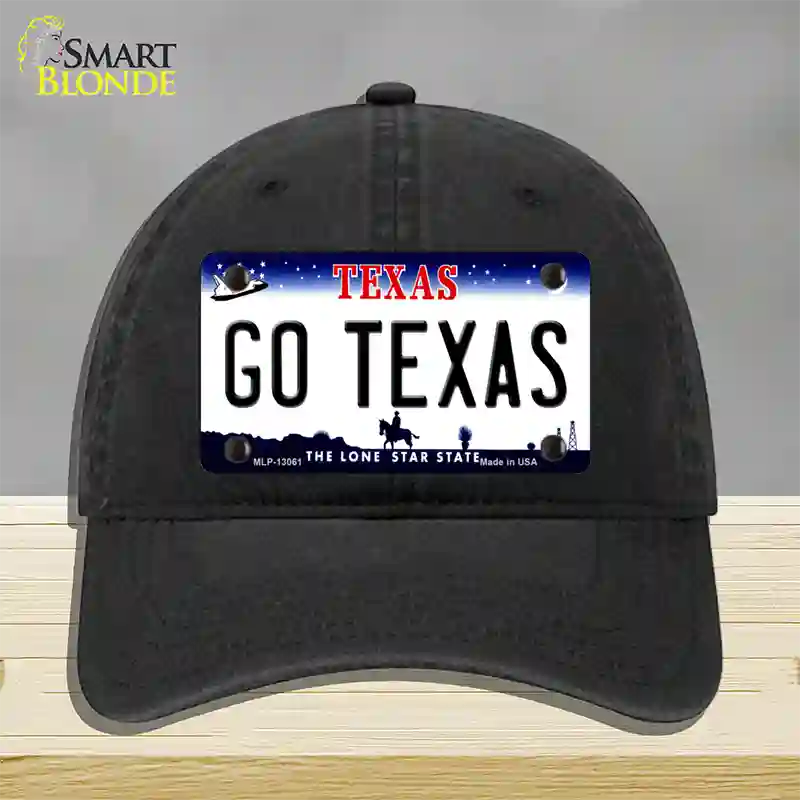 Go Texas Novelty License Plate Hat Unconstructed Cotton / Black