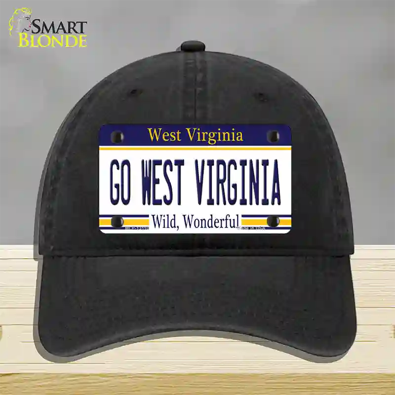 Go West Virginia Novelty License Plate Hat Unconstructed Cotton / Black