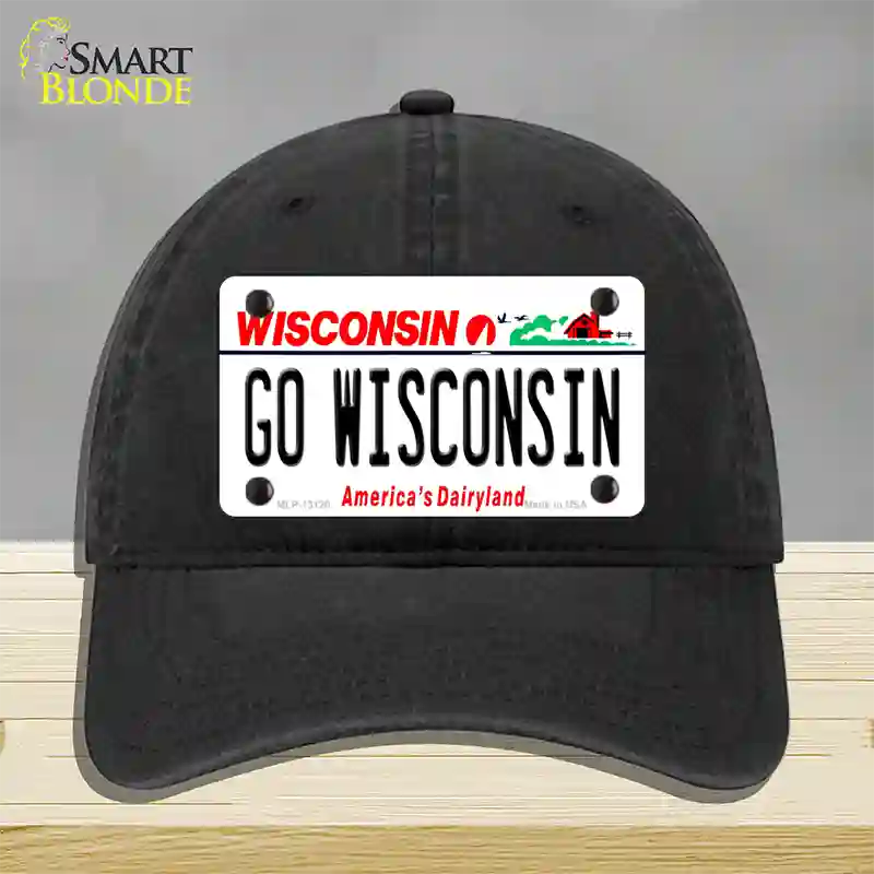 Go Wisconsin Novelty License Plate Hat Unconstructed Cotton / Black