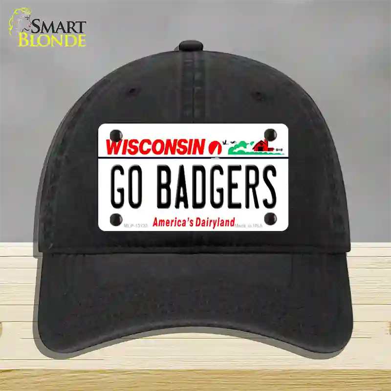 Go Badgers Novelty License Plate Hat Unconstructed Cotton / Black